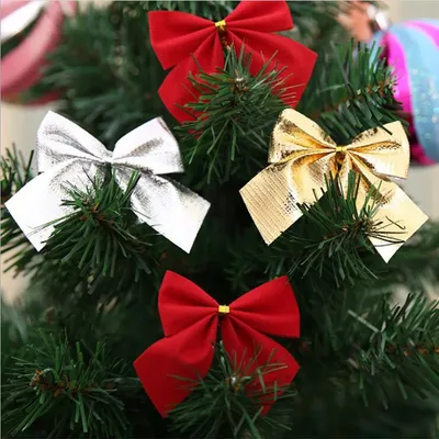 Банты для новогодней елки, золотистые, серебристые, красные, украшения из  ленты, Рождество 2022, новый год, Рождество, Рождественское украшение для  дома | AliExpress