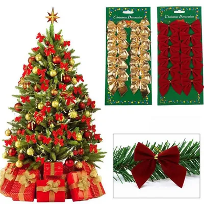 12 шт., декоративные банты для новогодней ёлки | AliExpress