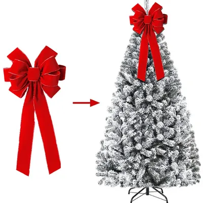 Красные рождественские банты, уличные украшения, большой Топпер для  рождественской елки, бант с блестящим золотым краем для рождества, декор  для входной двери дома | AliExpress