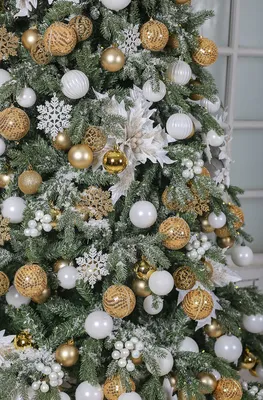 Елка Снежное Золото | Белые рождественские украшения, Рождественские дома,  Елочные украшения