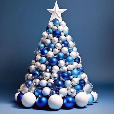 Белая елка с синими шарами» — создано в Шедевруме