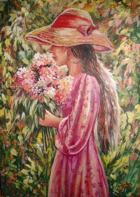 Девушка в саду весны и восхищаясь цветы. Портрет в профиле. Цветы в волосах  Стоковое Фото - изображение насчитывающей бобра, трава: 183733864