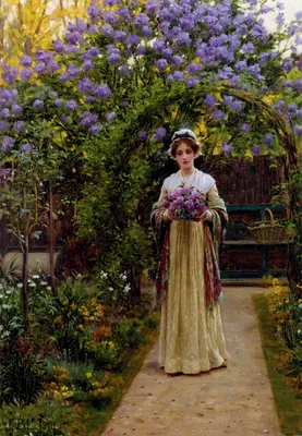 Схема вышивки «девушка в саду» (№1761494) - Вышивка крестом