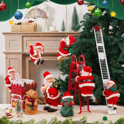Новинка 2022, рождественские украшения, подарок, электрическая подвесная  елка, Декор, лестница для скалолазания, игрушки-куклы Санта-Клаус с музыкой  | AliExpress