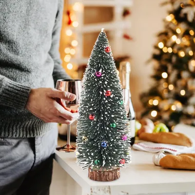 Маленькая кавайная Рождественская елка, украшенная Кедровой сосной  сизальной шелковой сине-зеленой Золотой серебряной и Красной мини-украшения  для рождественской елки | AliExpress