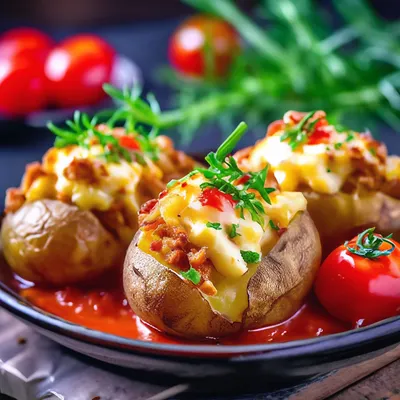 Фаршированная картошка с помидором и сыром - пошаговый рецепт с видео