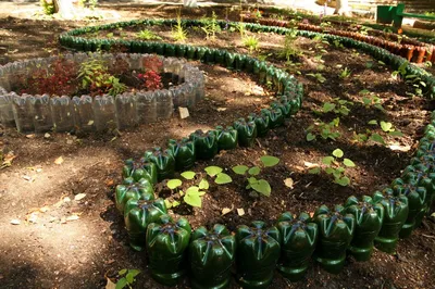Грядки на даче из бутылок | Садовые поделки, Идеи для садового дизайна,  Клумбы