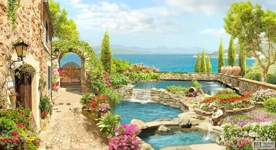 Фотообои \"Прекрасные сады итальянской виллы\" - Арт. 010046 | Купить в  интернет-магазине Уютная стена