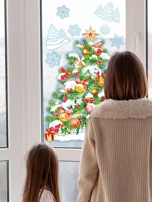 Wallshebno Наклейки новогодние детские на окна стены мебель Ёлка