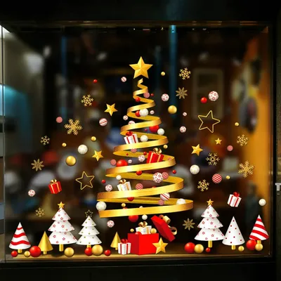 Мультяшный узор, рождественские наклейки на окно, Рождественская елка,  наклейка на стену, стеклянная наклейка, Новый год – лучшие товары в  онлайн-магазине Джум Гик