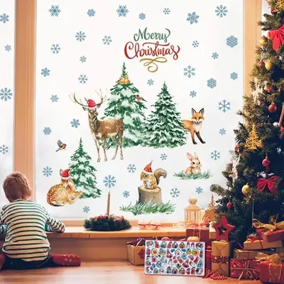 Купить Новые рождественские украшения, наклейки на окна, подарки  Санта-Клауса, наклейка на зеркало, рождественская елка, наклейка на оконное  стекло, Новый год 2023 | Joom