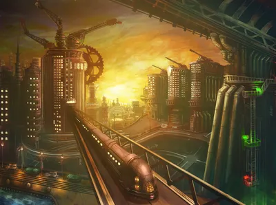 Обои механики, высокие, мир, техно-город, дороги, здания, поезд, будущее на рабочий  стол