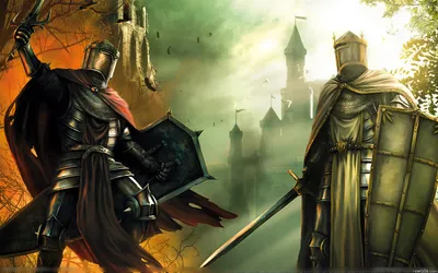 Картинки battle, knight, battleknight, рыцари, замок, черный рыцарь, белый  рыцарь - обои 1440x900, картинка №6306