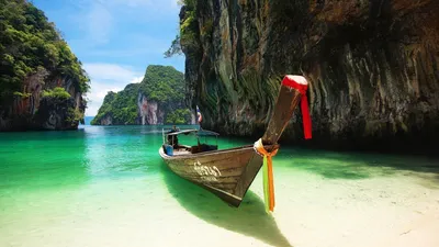 Картинки природа, океан, лодка, скалы, горы, рай, лето, отдых, красиво,  тайланд - обои 1920x1080, картинка №119462