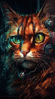 Ярко-рыжий красавец Кот в стиле Киберпанк на заставку - Обои на телефон |  Нейронный Арт | Дзен
