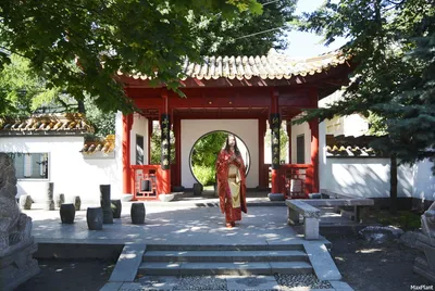 Китайский сад с беседкой: обои с цветами, картинки, фото 800x600