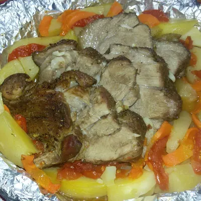 Мясо запеченное с овощами в духовке рецепт фото пошагово и видео - 1000.menu