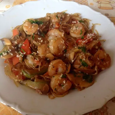 Фунчоза с креветками и овощами рецепт – Китайская кухня: Основные блюда.  «Еда»
