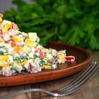 Салат с консервированной кукурузой и свежими овощами - рецепт автора  Sanderka