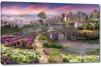 Сказочный сад, озеро, горы, цветёт…» — создано в Шедевруме