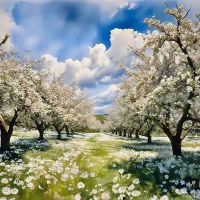 Цветущий яблоневый сад весной Стоковое Изображение - изображение  насчитывающей садовничать, промахов: 188151435