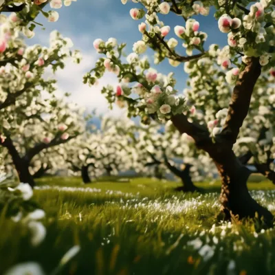 Яблоневый сад цветет на дереве цветущий сад весной сезонный фон | Премиум  Фото