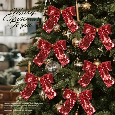 Банты с блестками для рождественской елки, подвесное украшение для  рождественской елки, блестящее золото, красные украшения с бантом, Домашняя  вечеринка, подарок для домашнего декора, | AliExpress