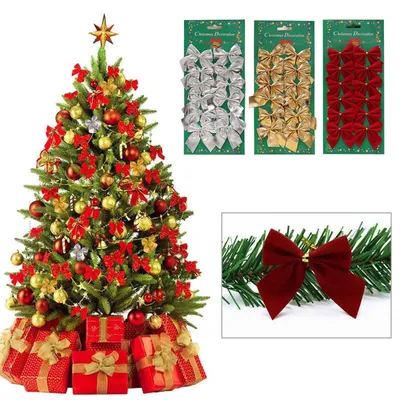 12 шт., декоративные банты для новогодней ёлки | AliExpress