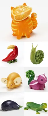 Фото Фигуры животных из фруктов и овощей