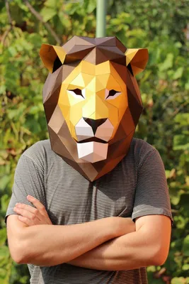Маска льва своими руками, низкополигональная маска, маска из бумаги, шаблон  PDF 3D маска - LACRAFTA