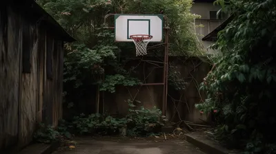 баскетбольное кольцо сидит на уединенной боковой дорожке в тени деревьев,  баскетбольные ворота, Hd фотография фото, баскетбол фон картинки и Фото для  бесплатной загрузки