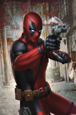 Deadpool с пистолетом, из дула которого выходит дымок. | Картинка на аву
