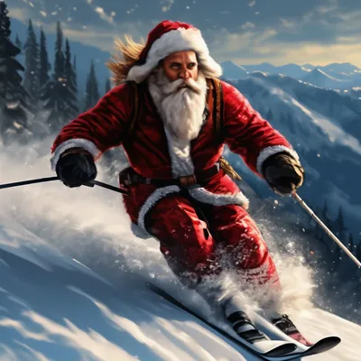 Красивый Дед Мороз спускается с …» — создано в Шедевруме
