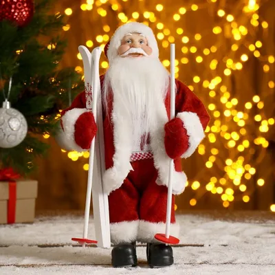 Купить Дед Мороз \"На лыжах и с веточками\" 40 см, серый в Новосибирске,  цена, недорого - интернет магазин Подарок Плюс