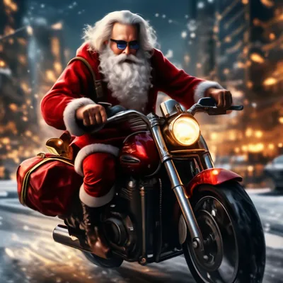 Дед мороз на мотоцикле крутой …» — создано в Шедевруме