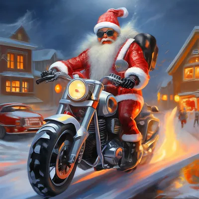 Дед Мороз-байкер. Сказочные персонажи на мотоцикле поздравили горожан с  наступающим праздником | Телеканал Санкт-Петербург