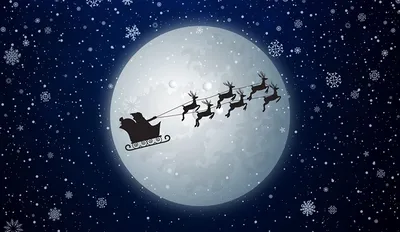 Дед Мороз летит по ночному небу в…» — создано в Шедевруме