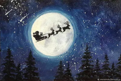 Картинка Олени Рождество санях силуэта снежинка Дед Мороз Луна | Олени,  Снежинки, Дед мороз