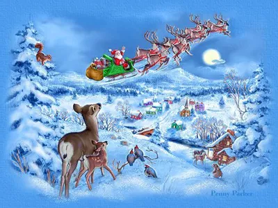Плакат новогодний \"Дед Мороз на оленях\" 35*18см код: 992147 от – купить  оптом с доставкой по всей России в интернет-магазине atann.ru