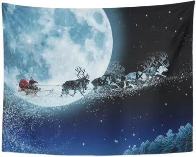 Картинка Олени Новый год Сани Санта-Клаус Праздники Рисованные