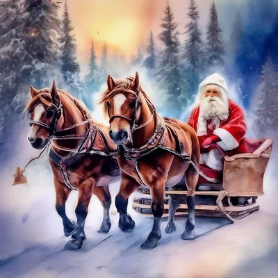 Ведущий Дед Мороз и Снегурочка на тройке лошадей