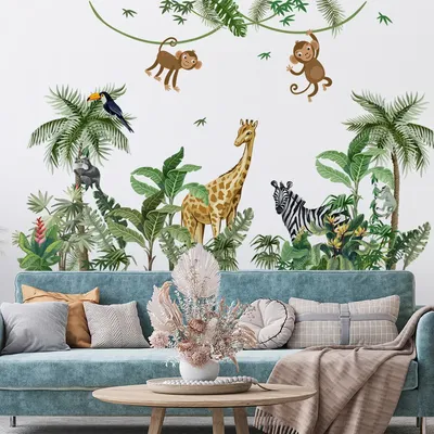 Декоративная наклейка на стену с животными из джунглей | AliExpress