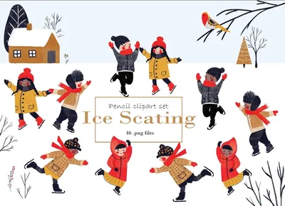 Катание на коньках детей в природе Иллюстрация вектора - иллюстрации  насчитывающей пальто, браслетов: 35590905
