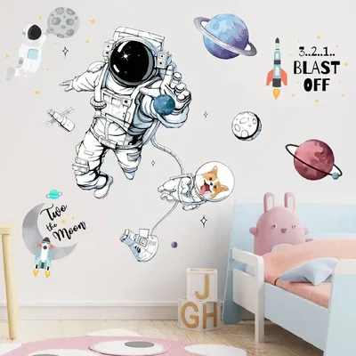 Наклейка на стену с изображением космонавта, интересные обои для украшения  дома, для гостиной и спальни | AliExpress