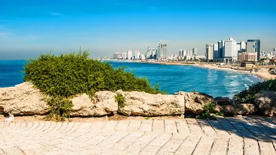 Фотография Израиль Tel Aviv Море Дома Города 1366x768