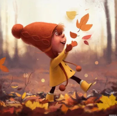 Дети, листья, осень. Изображение 1024x1021px
