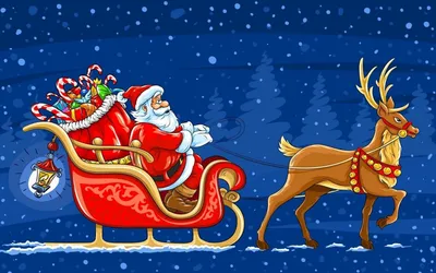 Санта-Клаус на санях с оленями …» — создано в Шедевруме
