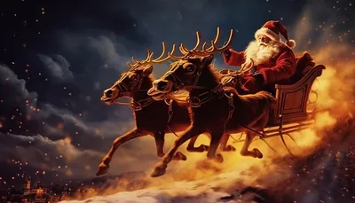 Санта Клаус в санях с большой сумкой полной подарков Иллюстрация вектора -  иллюстрации насчитывающей олени, счастливо: 79627700