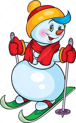 Картинка снеговик на лыжах фотографии