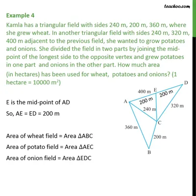 Question 1 - Kamla has a triangular field with sides 240 m